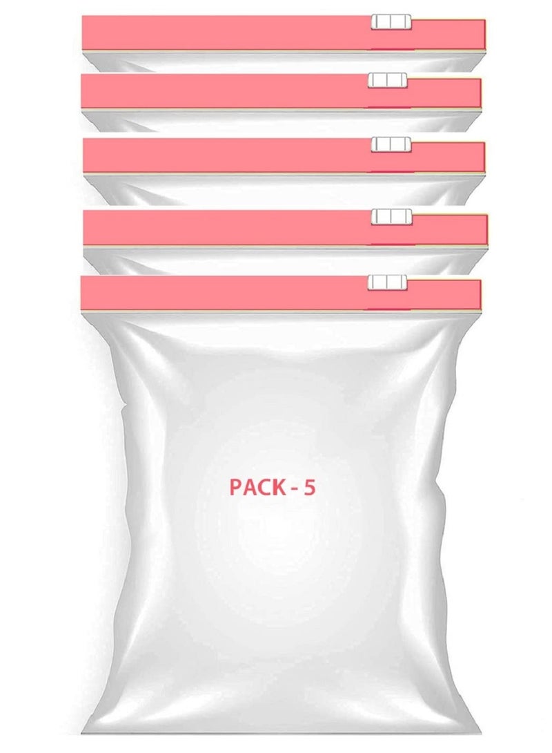 VONITY Pack Of 5 Ziplock Pouch Veg Bag Food Storage ReUsable Bag Safe for Freezer Transparent BPA Free MultiPurpose Storage Bag Fridge Zipper Pouches BPA Free Size11 X 12 PINK C3995 - Image 1