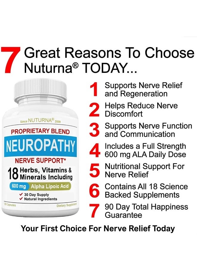 Nuturna - (60 Days) Neuropathy Support Supplement with 600 mg Alpha Lipoic Acid - Nerve Support Formula for Feet, Hands, Fingers, Legs Toe - Maximum Strength Natural Nerve Supplement Vitamins - 240 Pills - Image 1