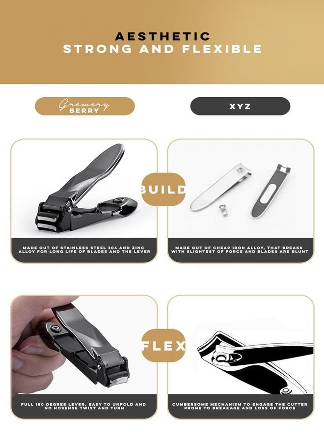 GREWERY Nail Clipper with Catcher - Grewery BERRY Razor-Sharp Heavy Duty Splashproof Nail Cutters with Ergonomic Lever | Keep Nails Impeccably Manicured - With Nail File and Metal Case (Metallic Black) - Image 4