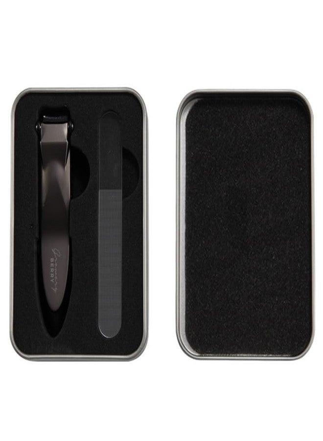 GREWERY Nail Clipper with Catcher - Grewery BERRY Razor-Sharp Heavy Duty Splashproof Nail Cutters with Ergonomic Lever | Keep Nails Impeccably Manicured - With Nail File and Metal Case (Metallic Black) - Image 1