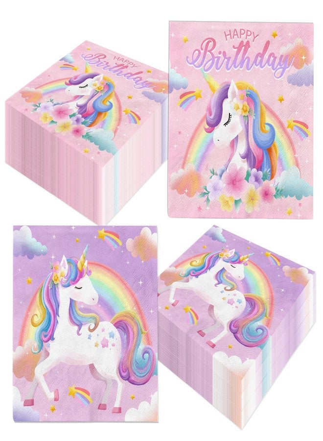 Cextoga Unicorn napkins,48pcs Unicorn Birthday Party Decorations Rainbow unicorn paper Napkins for Girl Birthday Decorations - Image 1