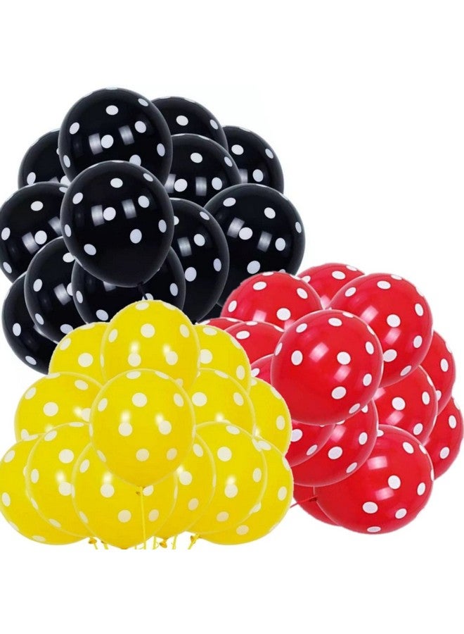 DUL DUL Black 10 pcs/Red 10 pcs /Yellow 10 pcs Polka dot balloons for birthday decoration 30 Pcs-pack of ballons. Birthday/Decoration/Party,Engagement,/Theme Party Balloon (30, BLACK+RED+YELLOW POLKA DOT)