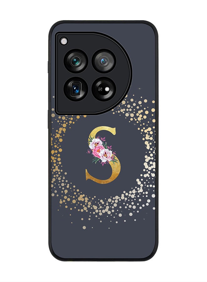 Stylizedd Rugged Black Edge Case for OnePlus 12, Slim fit Case Thin Cover -  Custom Monogram Initial Letter Floral Pattern Alphabet - S  (Grey ) - Image 1