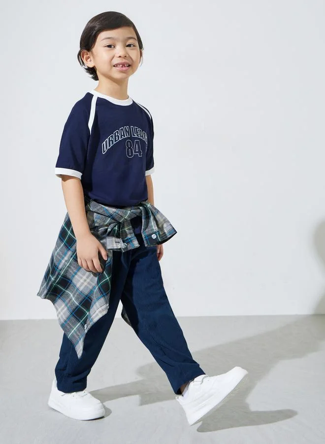 Styli Boys Navy Blue Graphic Print Raglan Sleeves Oversized T-Shirt