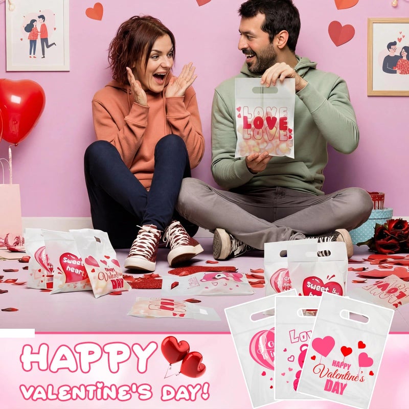 Eaasty 36 Pcs Valentine's Day Cellophane Gift Bag 9" Candy Treat Bags Zipper Goodie Bags with Handles 6 Themed Designs Plastic for Valentines Day Party Gift Wrapping Supplies Decorations - Image 5