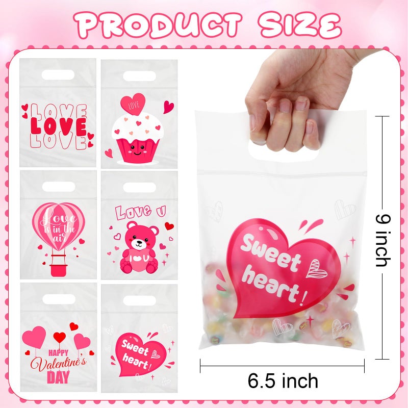 Eaasty 36 Pcs Valentine's Day Cellophane Gift Bag 9" Candy Treat Bags Zipper Goodie Bags with Handles 6 Themed Designs Plastic for Valentines Day Party Gift Wrapping Supplies Decorations - Image 2
