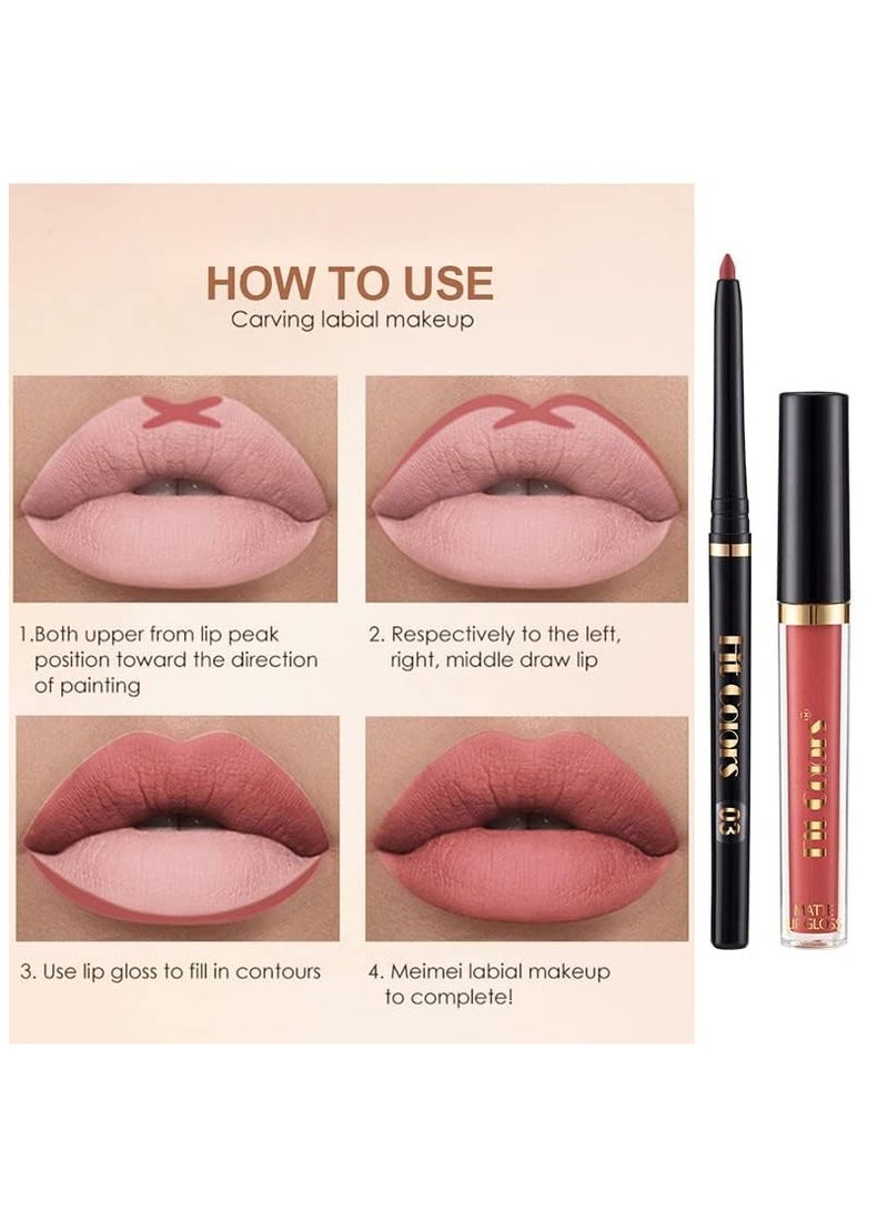 Excefore 6Pcs Lip Liner and Lipstick Set, 3 Velvety Matte Liquid Lipsticks + 3 Matching Smooth Lip Liner, Long-Lasting Wear Waterproof Lip Gloss, Makeup Lipstick Gift Kit for Women Girls Daily Party Work - Image 3