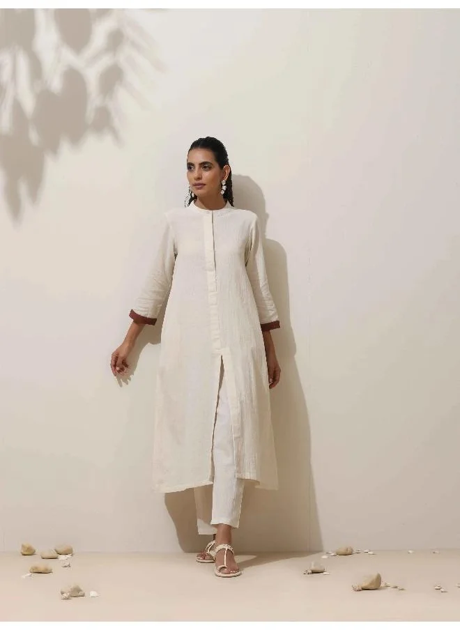 ترو برونز trueBrowns Off White Cotton Kurta Pant Set