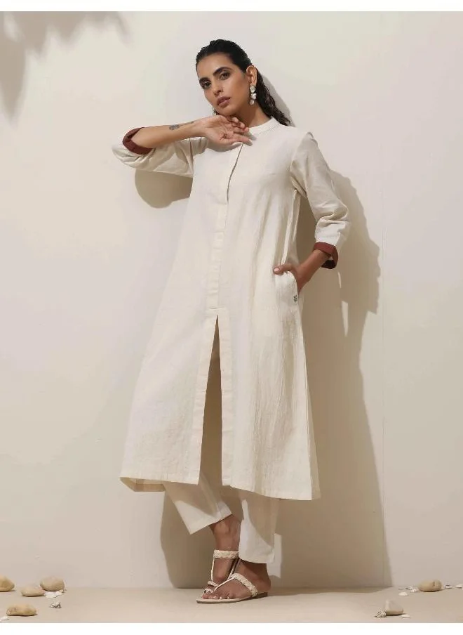 ترو برونز trueBrowns Off White Cotton Kurta Pant Set