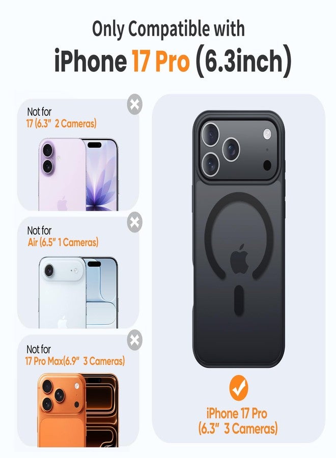 جراب Yriklso المغناطيسي القوي 3 في 1 لهاتف iPhone 17 Pro، يتضمن واقي شاشة وعدسة كاميرا، غطاء واقٍ مقاوم للصدمات، جراب هاتف أسود مطفي لهاتف iPhone 17 Pro مقاس 6.3 بوصة - Image 2