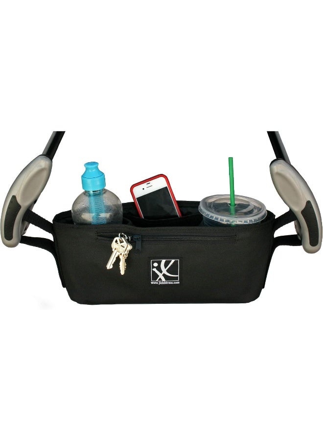 J.L. Childress Cargo 'N Drinks Parent Tray, Universal Stroller Organizer with Insulated Cup Holders, Folds into Stroller, Easy Velcro Attachment, Black - Image 1