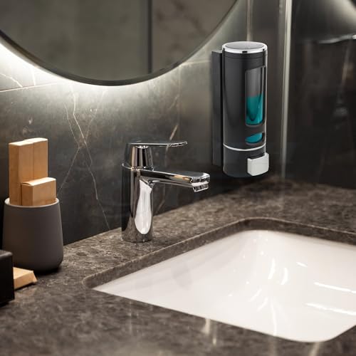 BATH GURU Liquid Sanitizer Shower Gel Dish Wash Soap Dispenser for Bathroom Kitchen 400 Ml Pack of (1, Capsule Black, ABS Plastic) - Image 2
