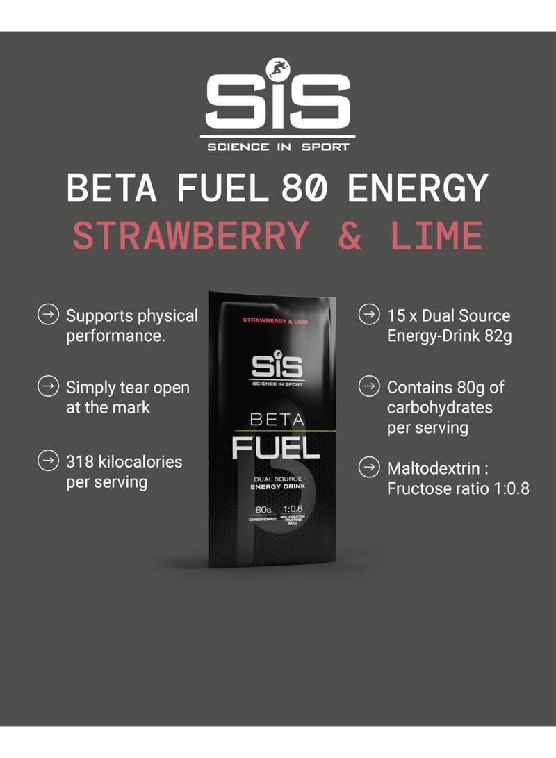 SIS Beta Fuel 80 | 80g Carbohydrates | 1:0.8 Maltodextrin:Fructose Ratio | Dual Source Energy Drink | Easily Digestible | Strawberry & Lime Flavour | 15 Pack - Image 2