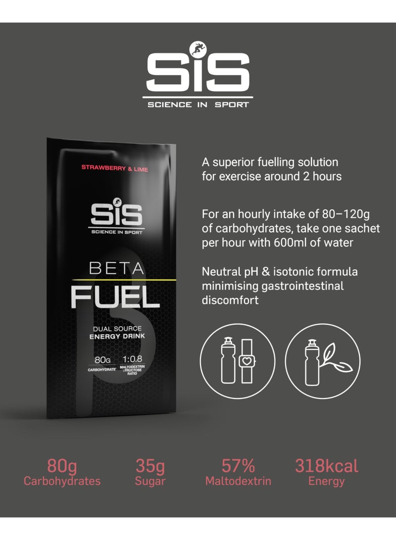 SIS Beta Fuel 80 | 80g Carbohydrates | 1:0.8 Maltodextrin:Fructose Ratio | Dual Source Energy Drink | Easily Digestible | Strawberry & Lime Flavour | 15 Pack - Image 4