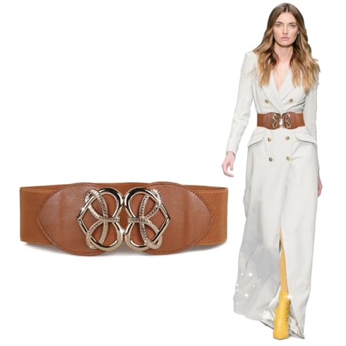 Sunkizzrs® Waist Belt Womens for Dress - Stretchable Belts for Women Stylish - Broad/Fancy/Embellished Belts for Women - Waist Rhinestone Ladies Designer Waistband Belt For Skirt (Camel) - Image 1
