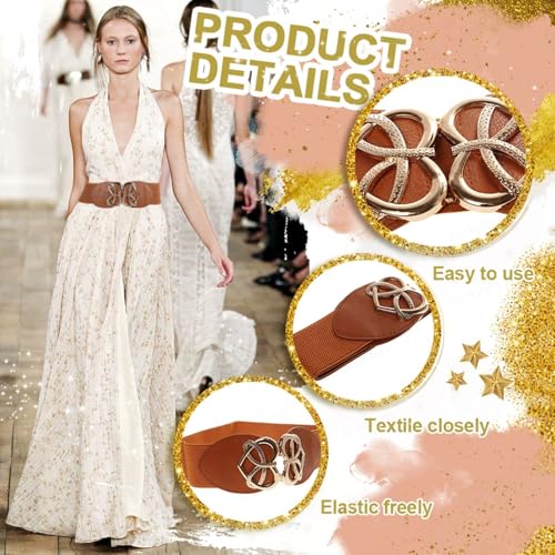 Sunkizzrs® Waist Belt Womens for Dress - Stretchable Belts for Women Stylish - Broad/Fancy/Embellished Belts for Women - Waist Rhinestone Ladies Designer Waistband Belt For Skirt (Camel) - Image 3