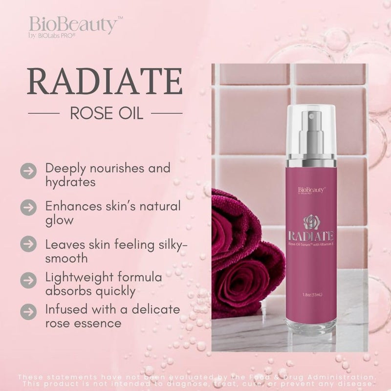 BIOLABS PRO BIOBeauty Rose Oil Serum for Face with Vitamin E, Jojoba Oil & Sunflower Oil, Hydrating & Nourishing Face Oil with Rose Extract for Radiance, Paraben-Free, Non-GMO, Made in USA (1.8 oz - Radiate) - Image 2