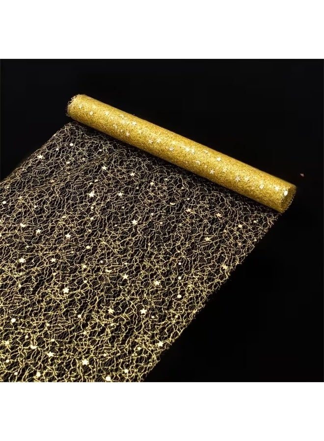 Goolsky 1 Roll Golden Glitter Sequin Table Runner | Suitable for Festive Parties, Anniversary Events, Weddings, Birthdays, , Decorations, Polyester Material - Image 1