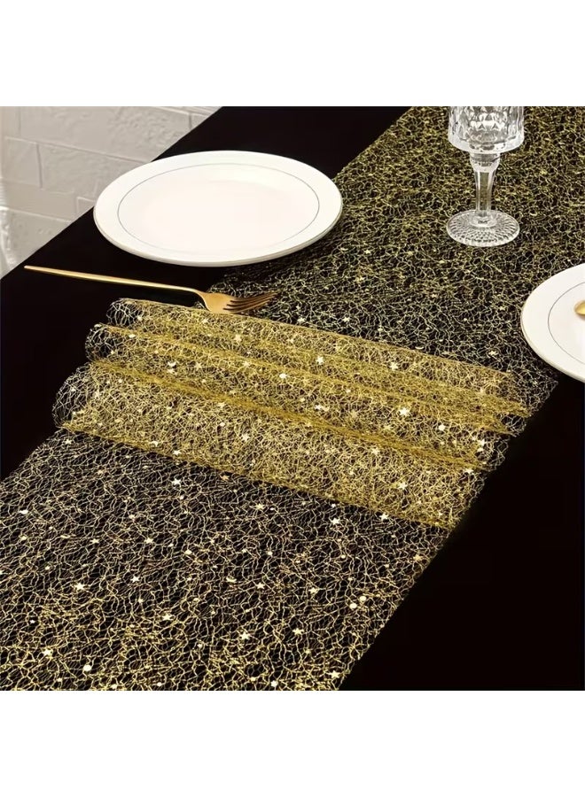 Goolsky 1 Roll Golden Glitter Sequin Table Runner | Suitable for Festive Parties, Anniversary Events, Weddings, Birthdays, , Decorations, Polyester Material - Image 5