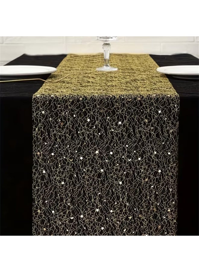 Goolsky 1 Roll Golden Glitter Sequin Table Runner | Suitable for Festive Parties, Anniversary Events, Weddings, Birthdays, , Decorations, Polyester Material - Image 4