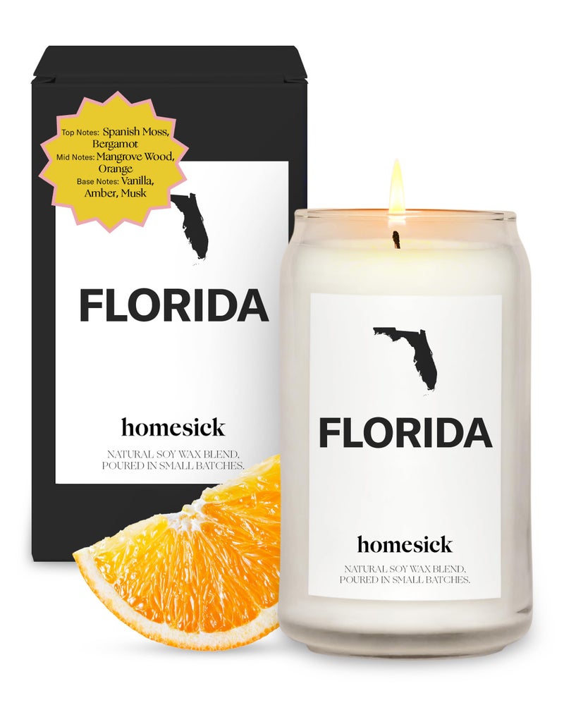 Homesick Scented Candles for Home (Florida) - 13.75 oz Long-Lasting Soy Wax Jar Candle for Women & Men for All Occasions, 60-80 Hours Burn Time - Notes of Moss & Bergamot - Image 1