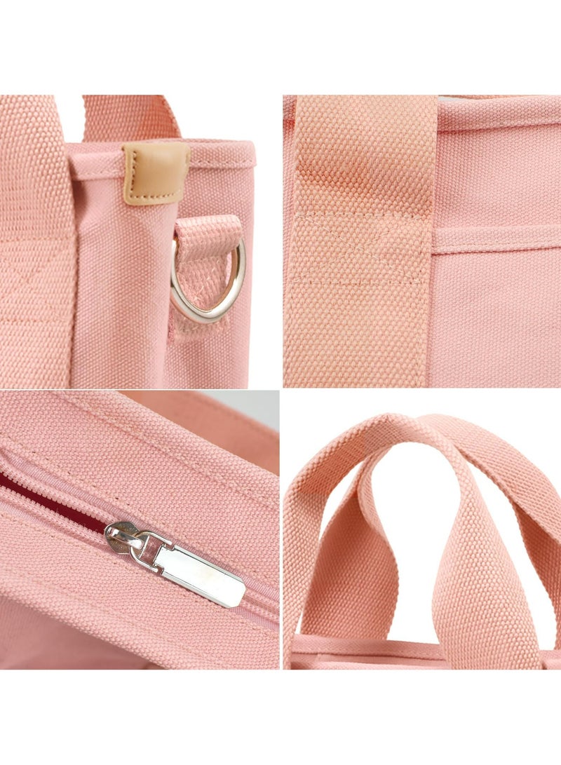 Oasisgalore Pink Canvas Tote Bag for Women | Multi-Pocket Trendy Shoulder Handbag for Shopping & Work  - Image 3