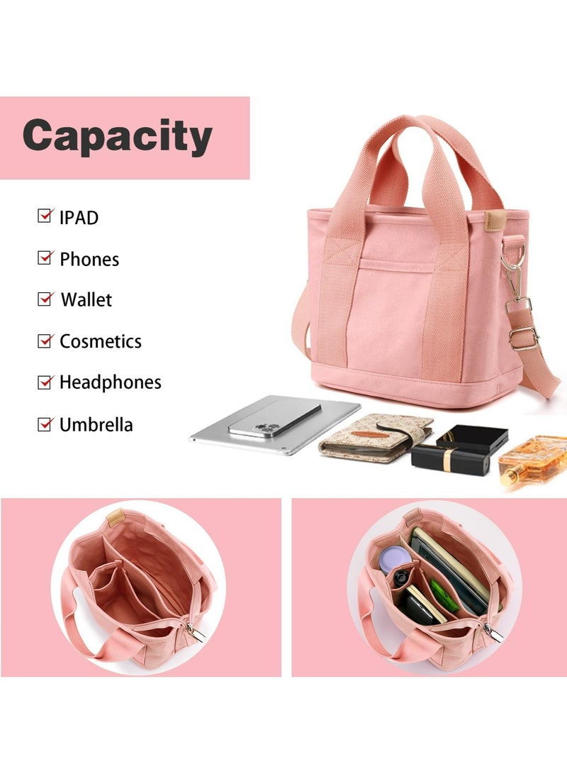 Oasisgalore Pink Canvas Tote Bag for Women | Multi-Pocket Trendy Shoulder Handbag for Shopping & Work  - Image 5
