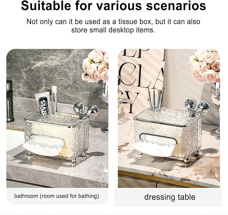 PROSFIA Tissue Box Holder & Desk Organizer, Exquisite Clear Tissue Box Holders Rectangular, Multifunctional Tissue Box Cover Tissue Paper Box with Storage Box (transparet) - Image 3