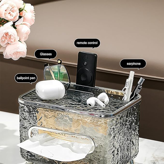 PROSFIA Tissue Box Holder & Desk Organizer, Exquisite Clear Tissue Box Holders Rectangular, Multifunctional Tissue Box Cover Tissue Paper Box with Storage Box (transparet) - Image 5
