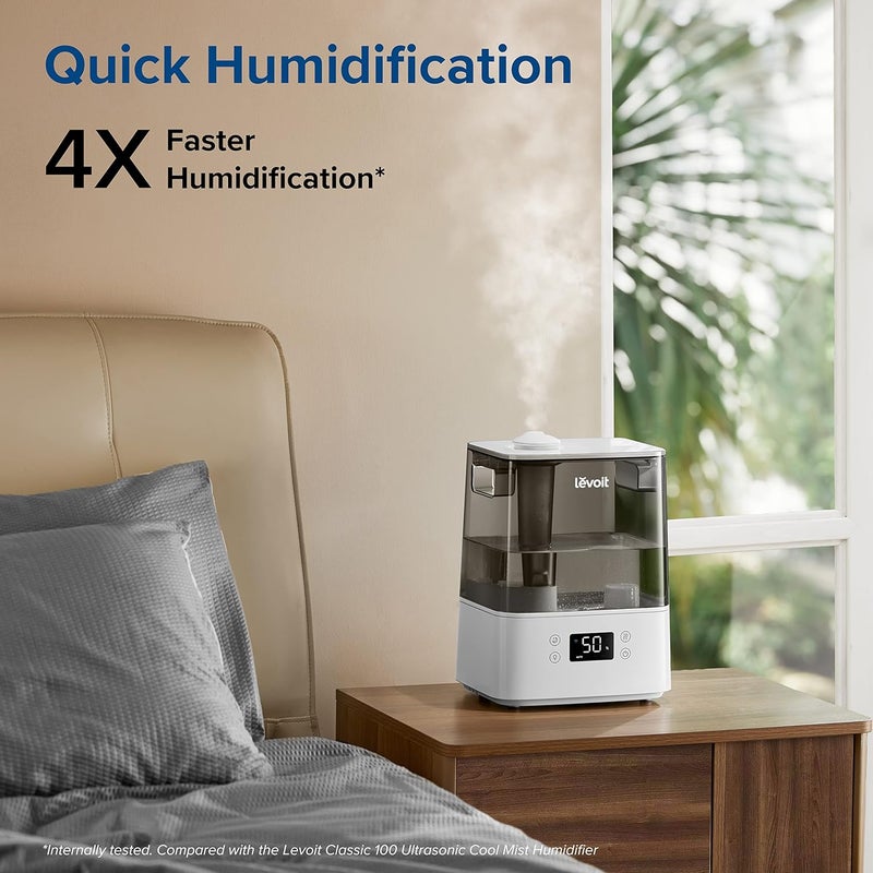 LEVOIT Smart Humidifiers for Bedroom, 6L Top-Fill Cool Mist with Quiet Sleep Mood for Plants and Pets, Auto Mode, Timer, Essential Oil Diffuser, Up to 60H for 47㎡, Gray Classic 300S grey - Image 4