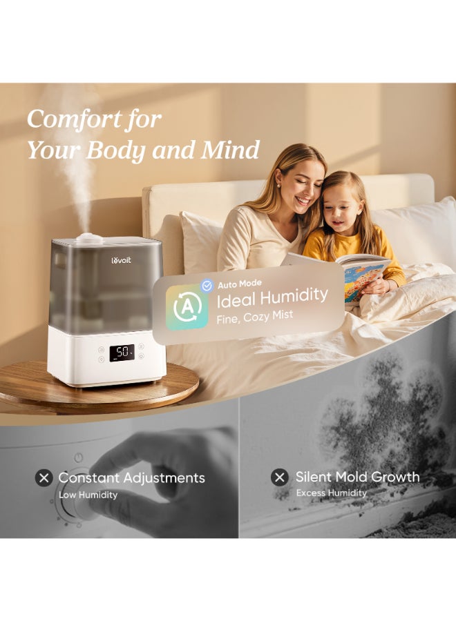 LEVOIT Smart Humidifiers for Bedroom, 6L Top-Fill Cool Mist with Quiet Sleep Mood for Plants and Pets, Auto Mode, Timer, Essential Oil Diffuser, Up to 60H for 47㎡, Gray Classic 300S grey - Image 2