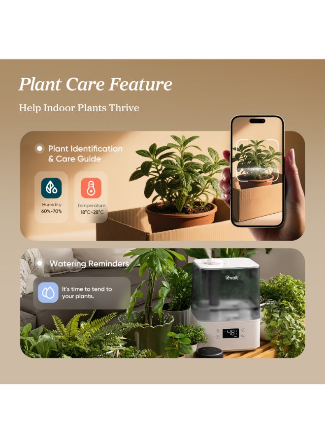 LEVOIT Smart Humidifiers for Bedroom, 6L Top-Fill Cool Mist with Quiet Sleep Mood for Plants and Pets, Auto Mode, Timer, Essential Oil Diffuser, Up to 60H for 47㎡, Gray Classic 300S grey - Image 4