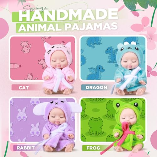 Hanaive 4 Pcs 4 Inch Mini Baby Dolls Lifelike Realistic Baby Dolls Animal Clothes Cute Tiny Gifts for Kids Birthday Party(Robe Style) - Image 3