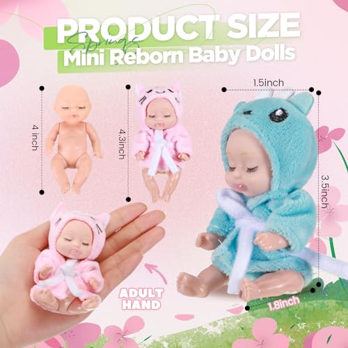 Hanaive 4 Pcs 4 Inch Mini Baby Dolls Lifelike Realistic Baby Dolls Animal Clothes Cute Tiny Gifts for Kids Birthday Party(Robe Style) - Image 2