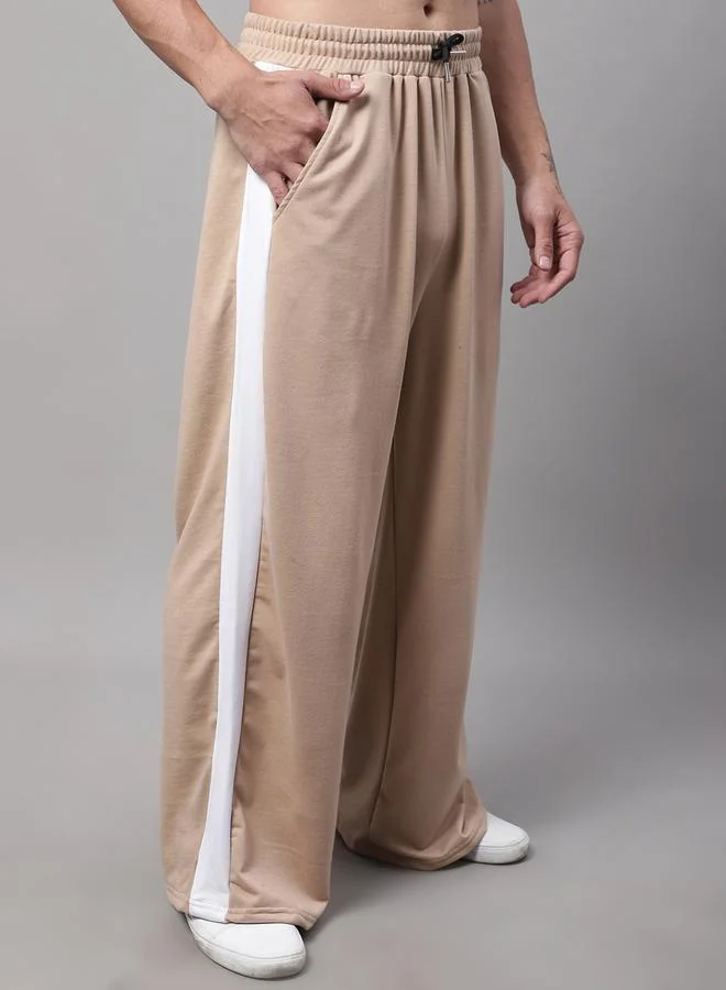 Styli Men Beige Side Stripe Wide Leg Joggers By Door74