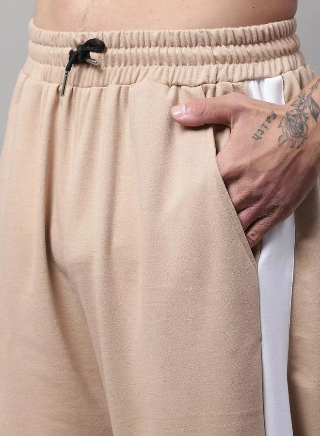 Styli Men Beige Side Stripe Wide Leg Joggers By Door74