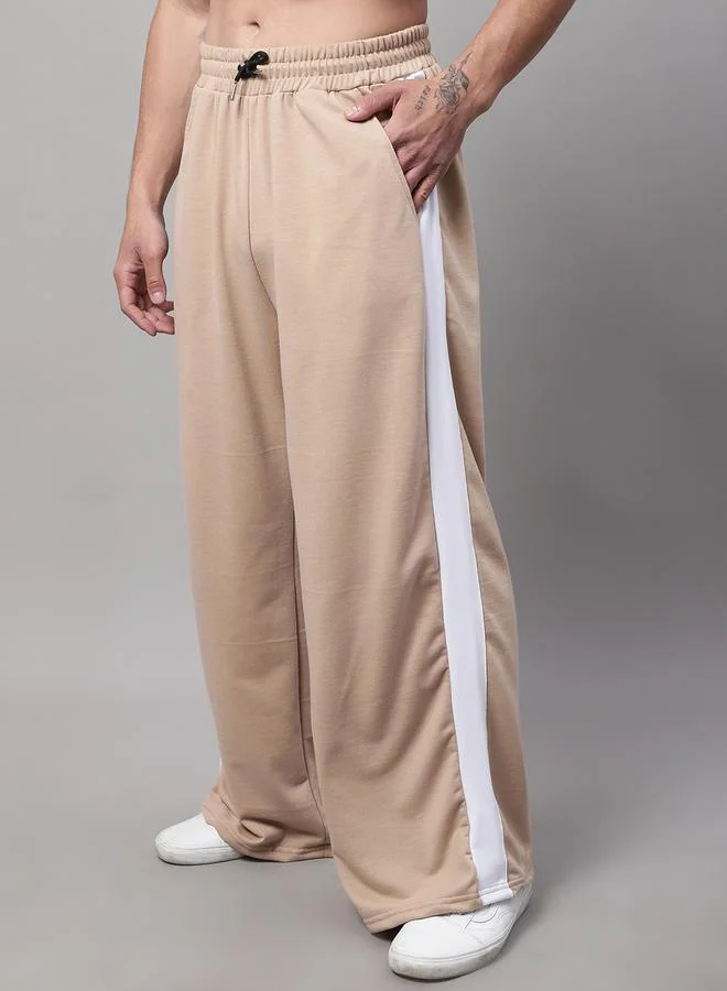 Styli Men Beige Side Stripe Wide Leg Joggers By Door74