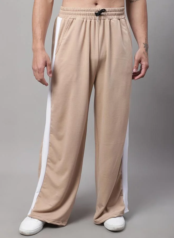 Styli Men Beige Side Stripe Wide Leg Joggers By Door74