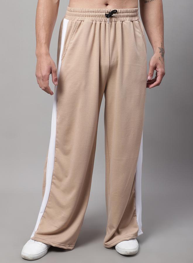 تايك تو بنطلون رياضي رجالي واسع الساق بخط جانبي بيج من دور - Image 1