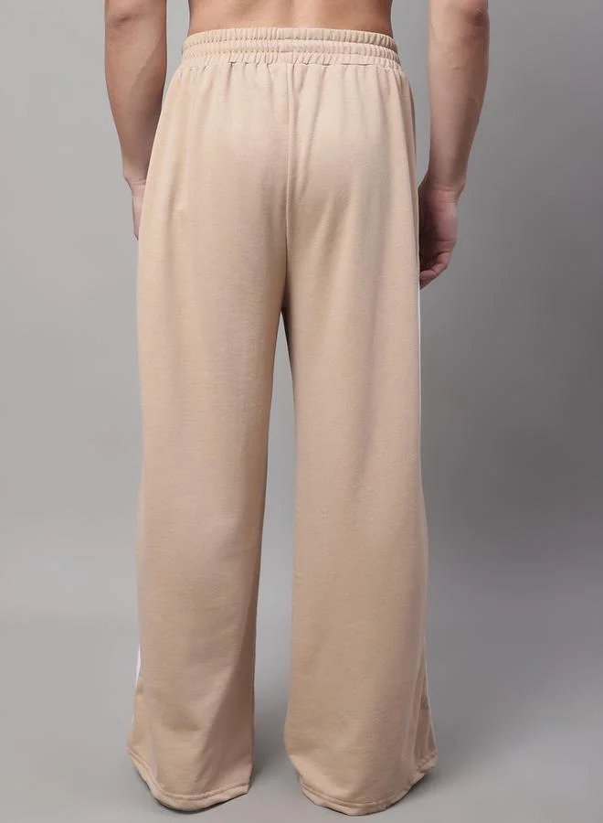 Styli Men Beige Side Stripe Wide Leg Joggers By Door74
