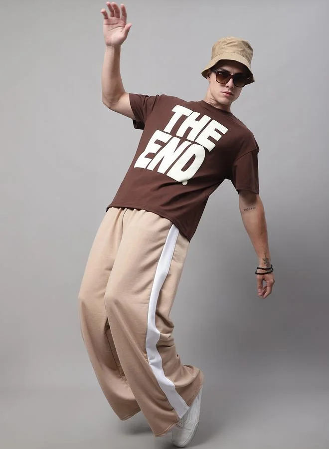 Styli Men Beige Side Stripe Wide Leg Joggers By Door74