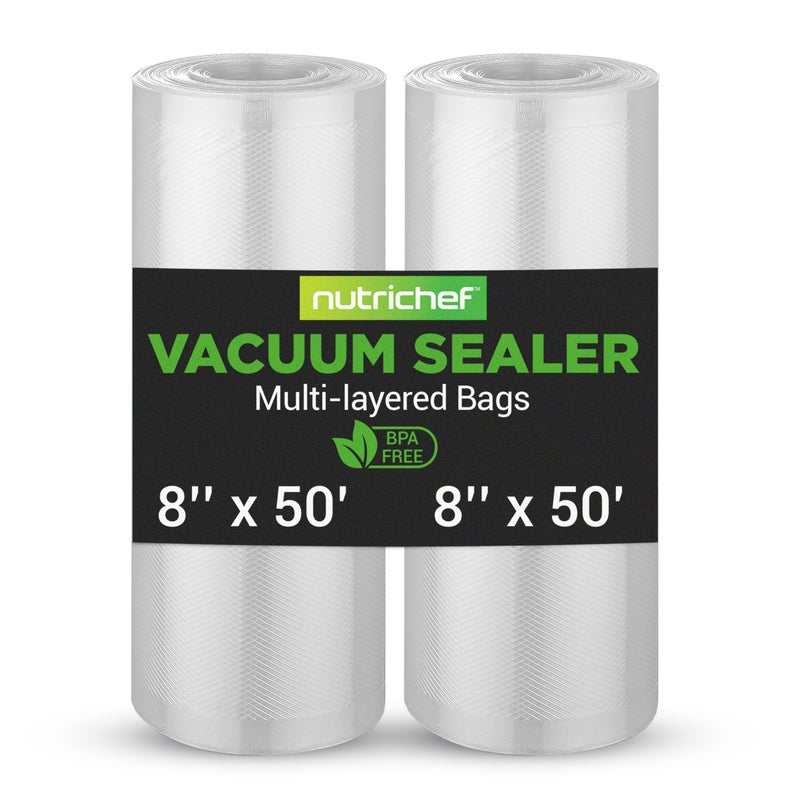 NutriChef Vacuum Sealer Bags 8x50 Rolls 2 pack for Food Saver Seal a Meal NutriChef Weston Commercial Grade BPA Free Heavy Duty Great for vac storage Meal Prep or Sous Vide