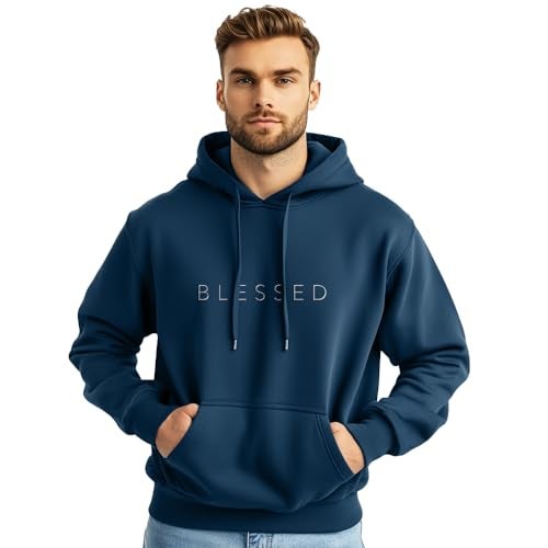 NOBERO Men's Cotton Blend Hooded Neck Regular Fit Sweatshirt (1M-TWHO-C0218_Navy Blue_Small) - Image 1