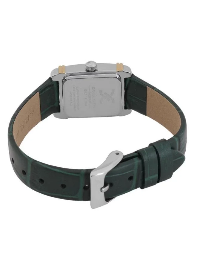 DANIEL KLEIN Women's Leather Silver and Gold Alloy Case Analog Green Square Emboss Dial Japanese Quartz Premium 30 Meters Water Resistant