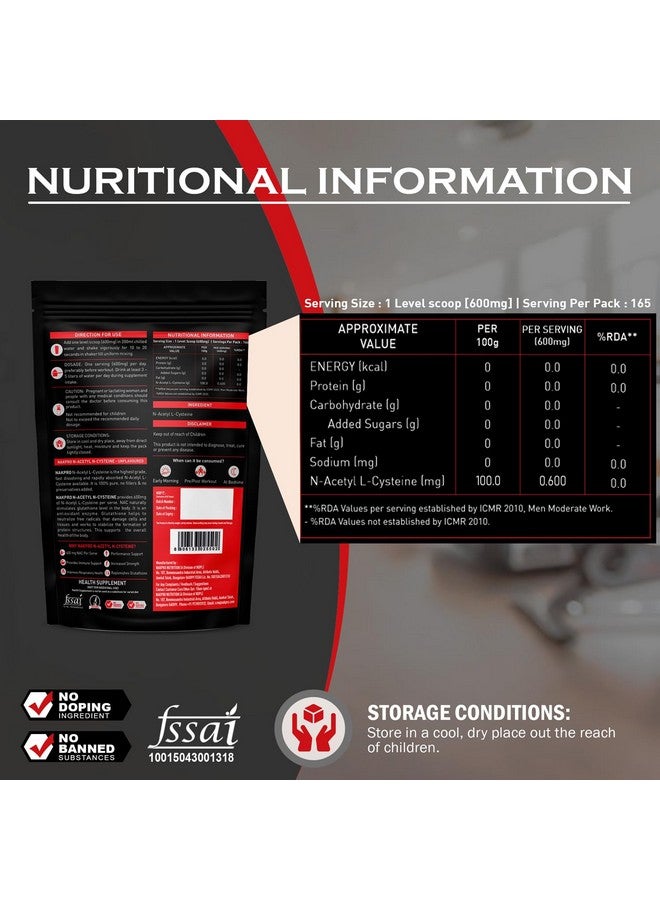 NAKPRO N-Acetyl-L-Cysteine Powder, 600mg | Support Cellular Antioxidant | Immune Health | NAC Supplement Powder (Unflavored, 100g) - Image 3