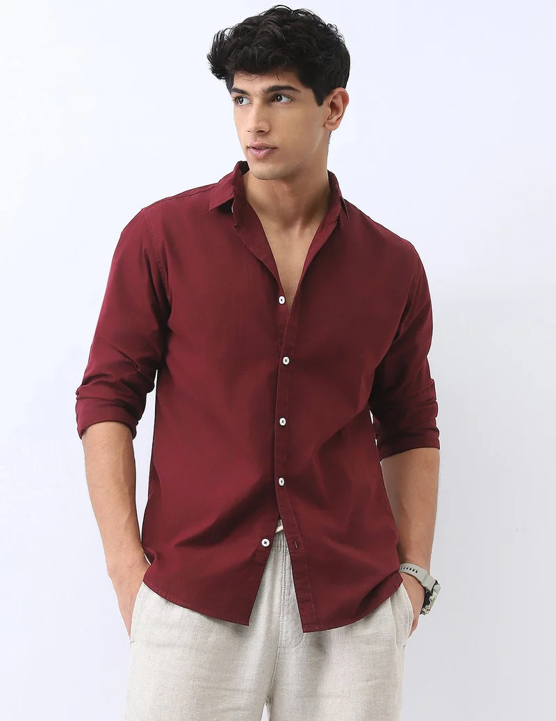 Urbano Fashion Men's Maroon Cotton Full Sleeve Regular Fit Casual Solid Shirt