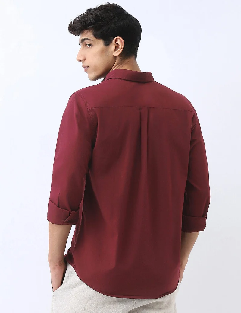 Urbano Fashion  Urbano Fashion Men's Maroon Cotton Full Sleeve Regular Fit Casual Solid Shirt  | Best Price UAE
