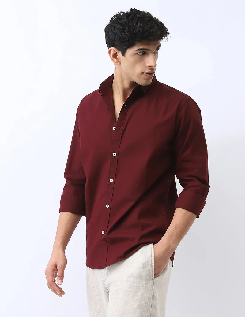 Urbano Fashion  Urbano Fashion Men's Maroon Cotton Full Sleeve Regular Fit Casual Solid Shirt  | Best Price UAE