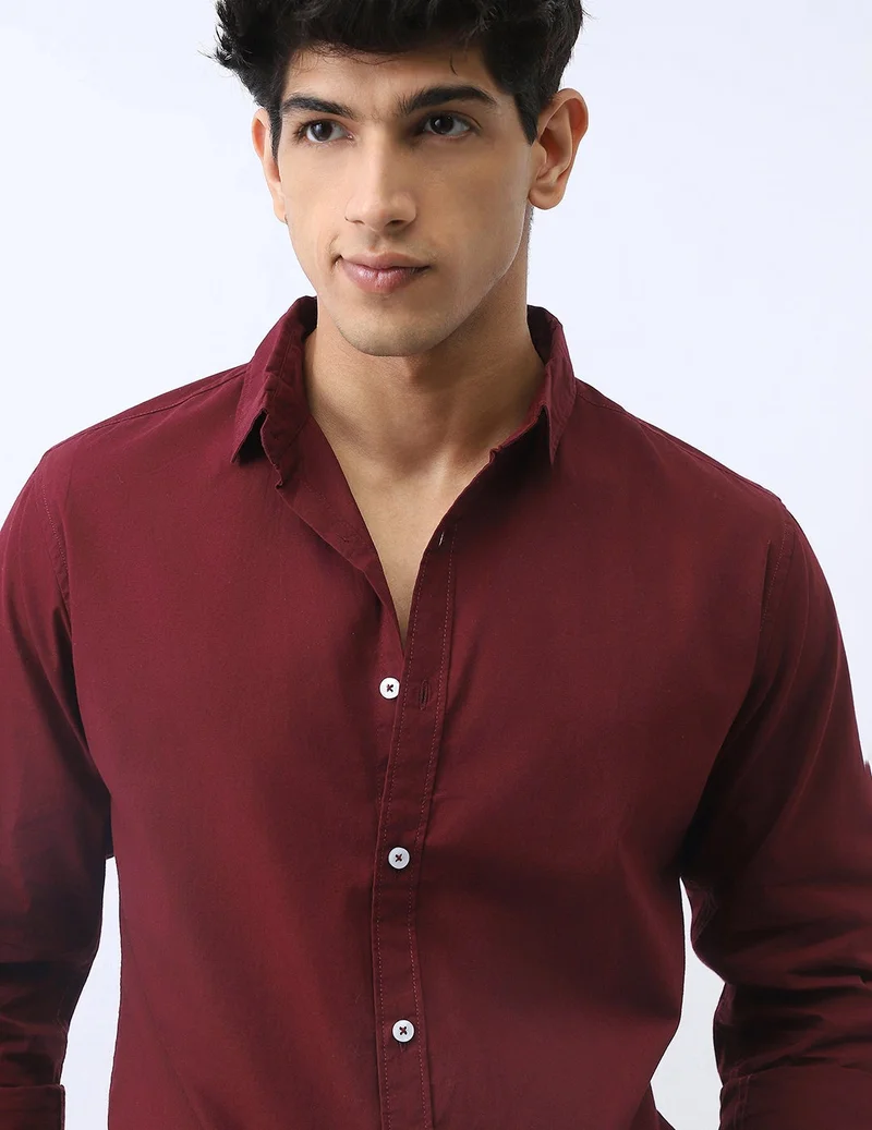 Urbano Fashion  Urbano Fashion Men's Maroon Cotton Full Sleeve Regular Fit Casual Solid Shirt  | Best Price UAE