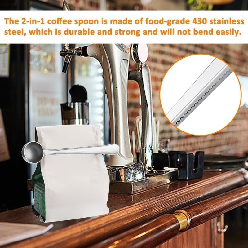7 inch Coffee Scoop with Bag Clip,Stainless Steel Coffee Scoop with Bag Clip Accessory, for Scooping Ground Coffee Beans and Milk Powder,Silver - Image 3